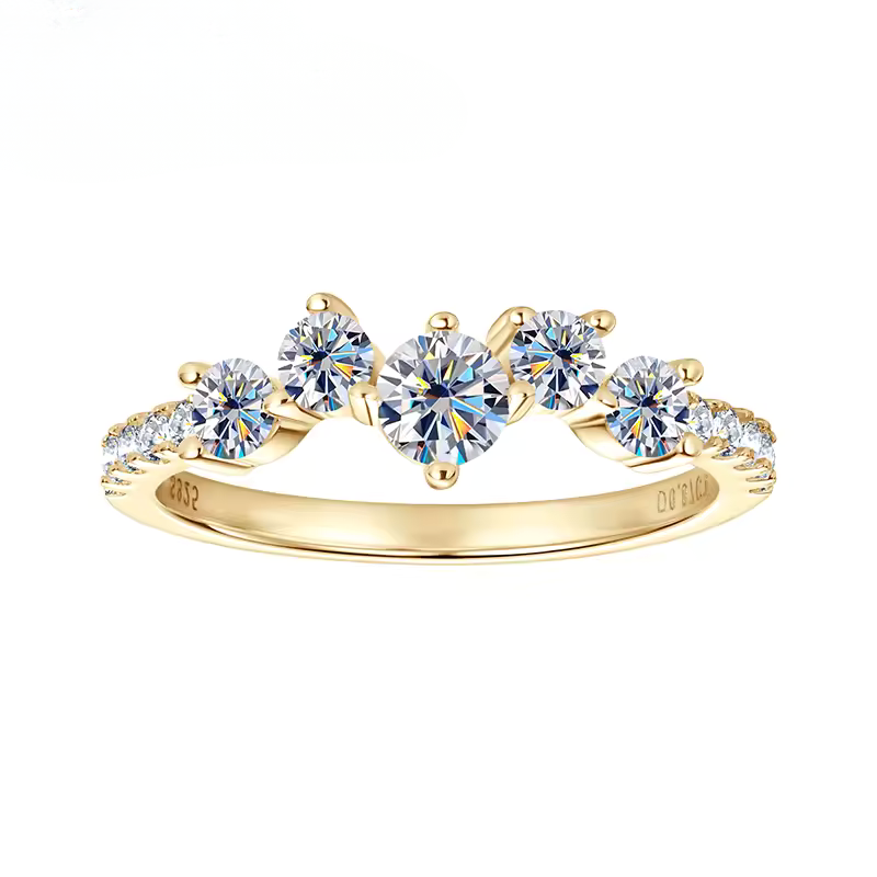 Anel Meia Aliança Trio Moissanite Prata 925 Banho Ouro 18K Luar Violeta