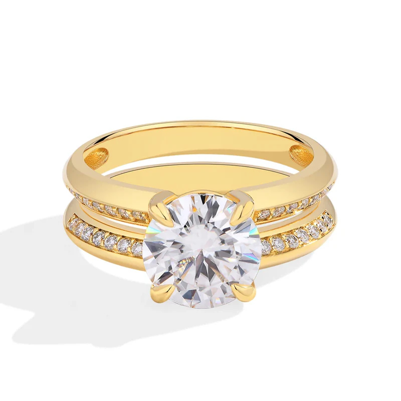 Anel Solitário Moissanite Prata 925 com Banho de Ouro 18K Luar Giordana