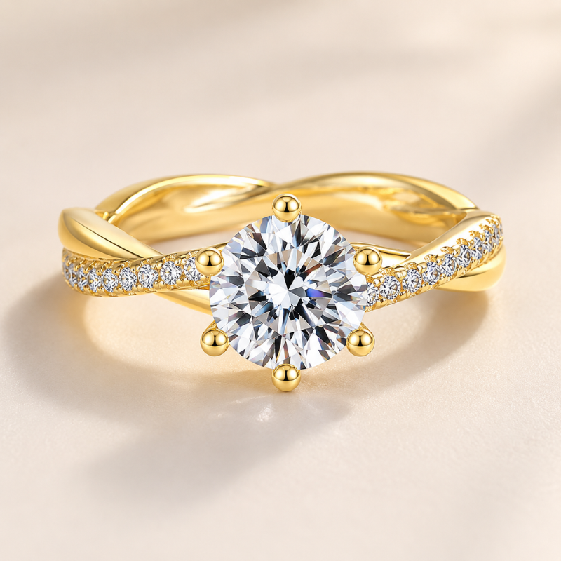 Anel Solitário Moissanite com Aro Entrelaçado Luar Véline