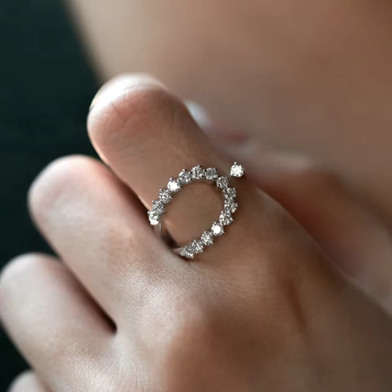 Anel Coração Cravejado Moissanite Prata 925 Luar Camila