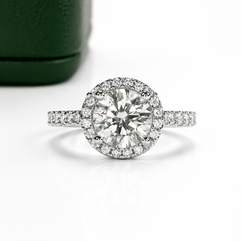 Anel Halo Moissanite com Brilho Intenso em Prata 925 Luar Quimera