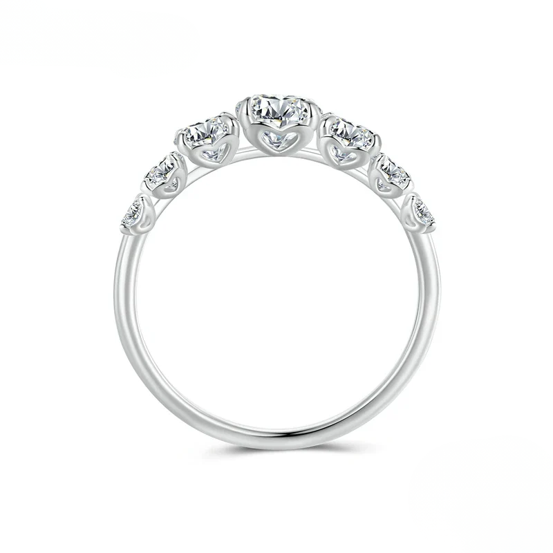 Anel Meia Aliança Moissanite Prata 925 Banho Ouro Branco 18K Luar Radiante