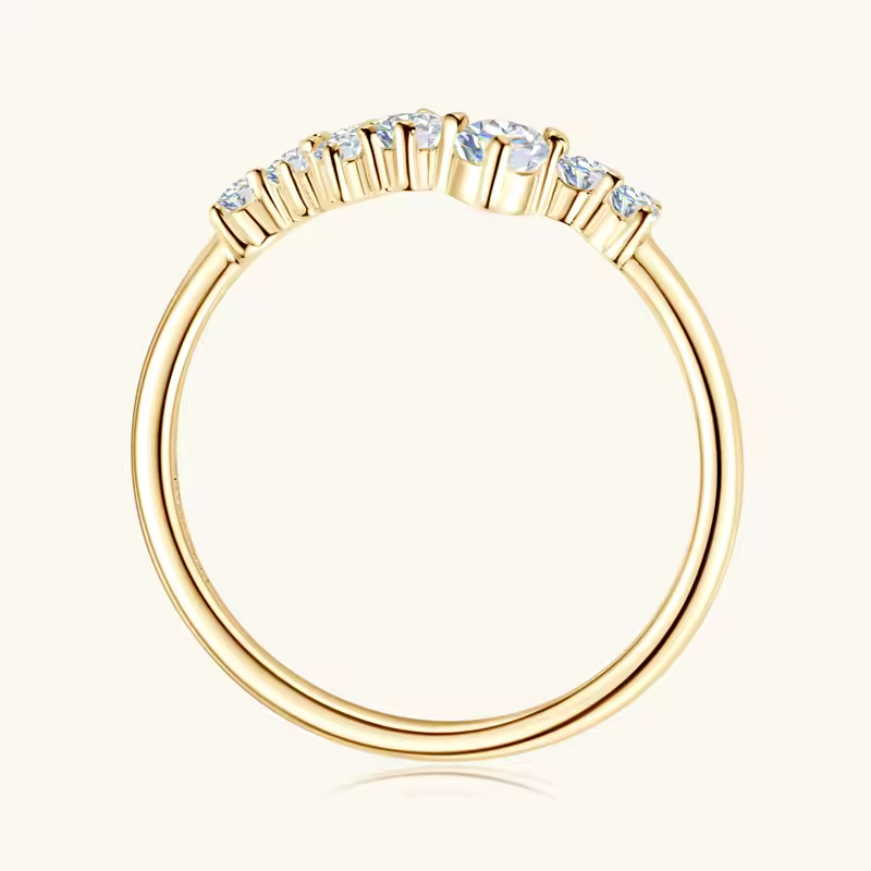 Anel Meia Aliança Constelação Moissanite Prata 925 Banho Ouro 18K Luar Lyra