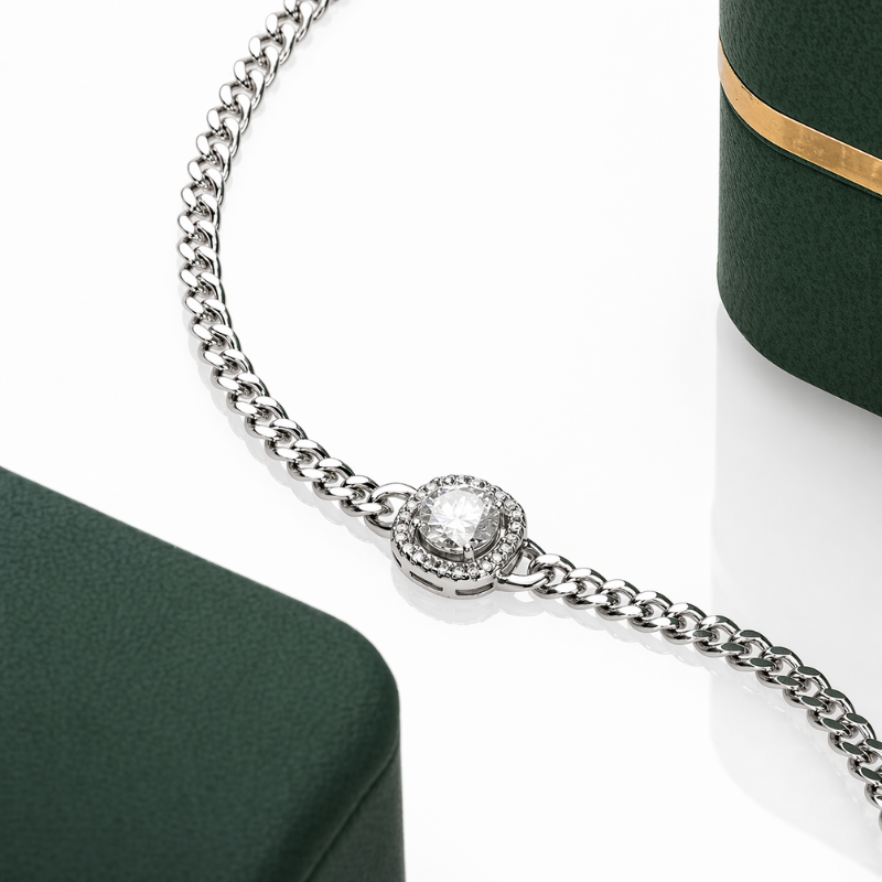 Pulseira Cubana Moissanite Brilho Intenso Prata 925 Luar Araby