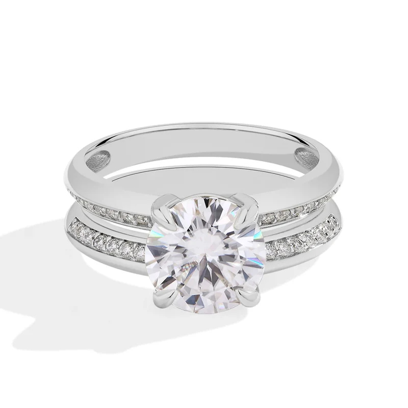 Anel Solitário Moissanite Prata 925 com Banho de Ouro 18K Luar Giordana