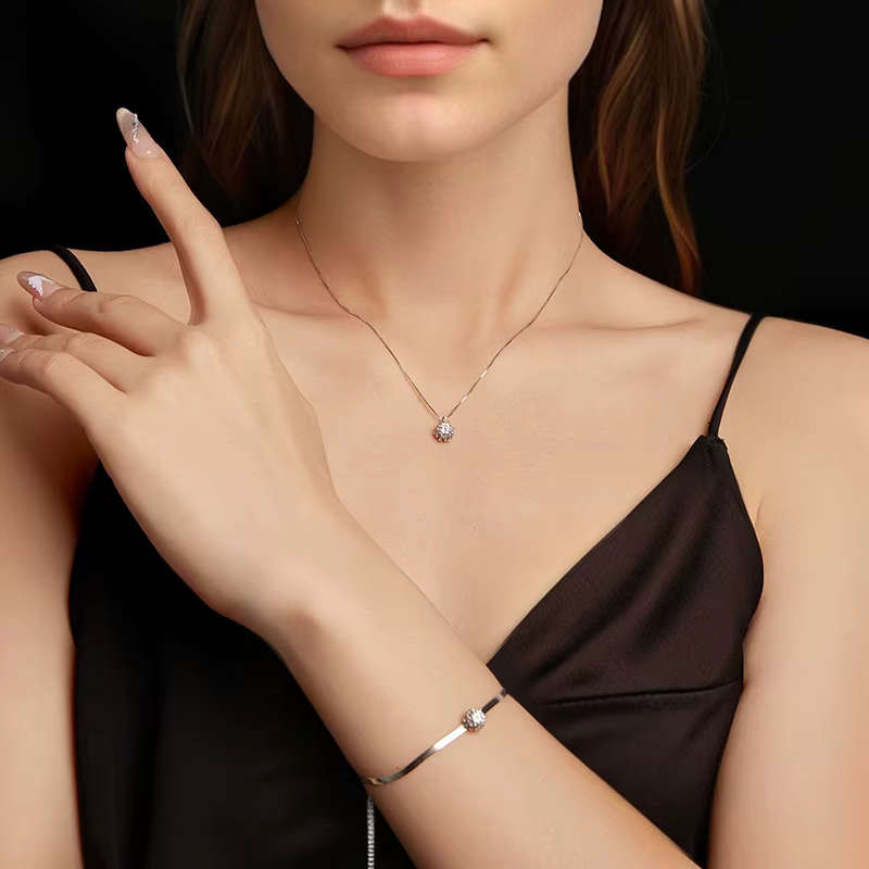 Pulseira Ponto de Luz Moissanite Prata 925 Ajustável Luar Kiara