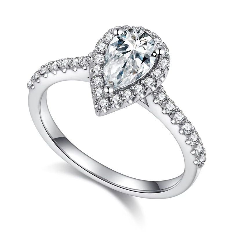 Anel Solitário Moissanite Corte Pera Cravejado Luar Andreia