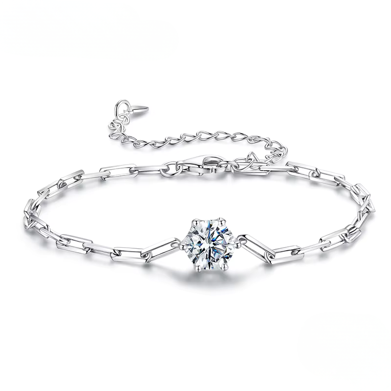 Pulseira Moissanite Ponto de Luz em Prata 925 Banho em Ouro Branco 18K Luar Eleonora