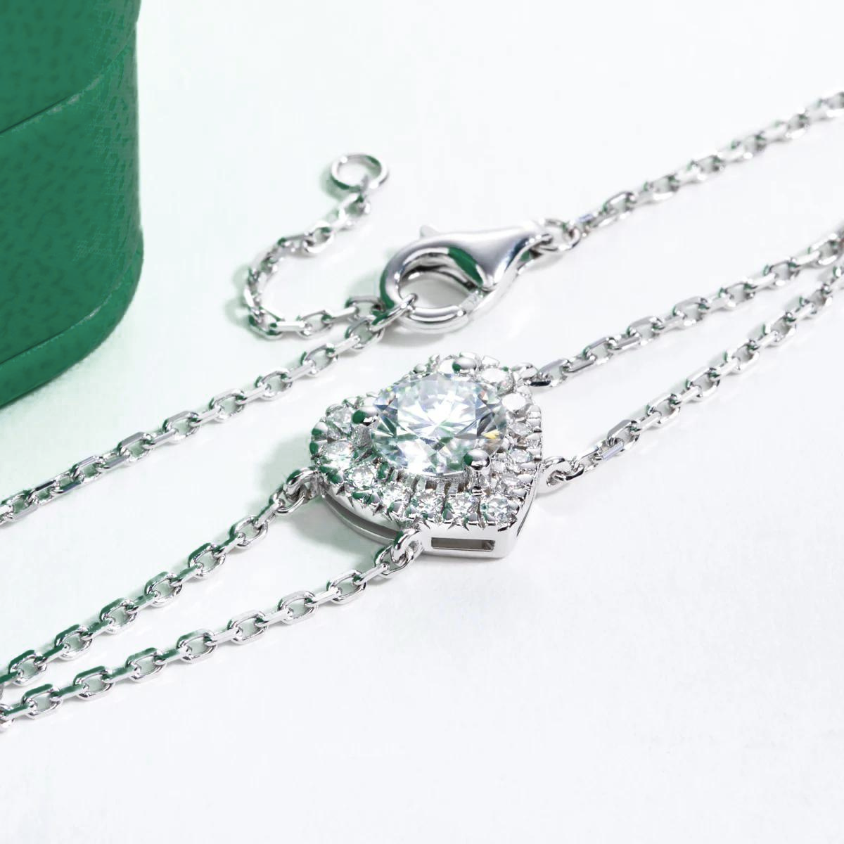 Pulseira Delicada Coração Moissanite Corrente Dupla Luar Délora