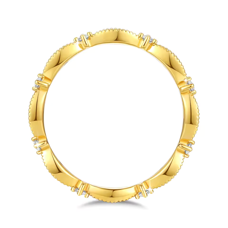 Anel Pavê Cravejado Moissanite Ouro 18K Luar Lavínia