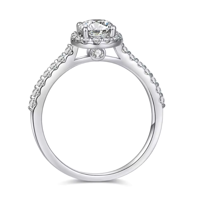 Anel Solitário Halo Moissanite com Cravação Pavê Luar Espanha