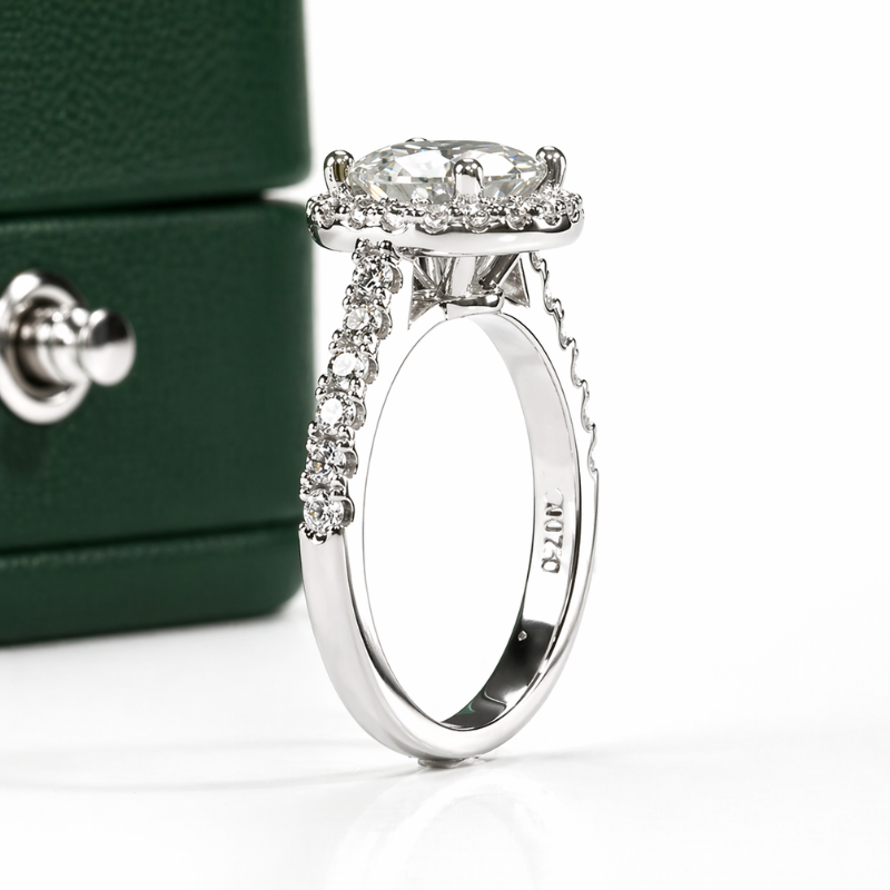 Anel Halo Moissanite com Brilho Intenso em Prata 925 Luar Quimera