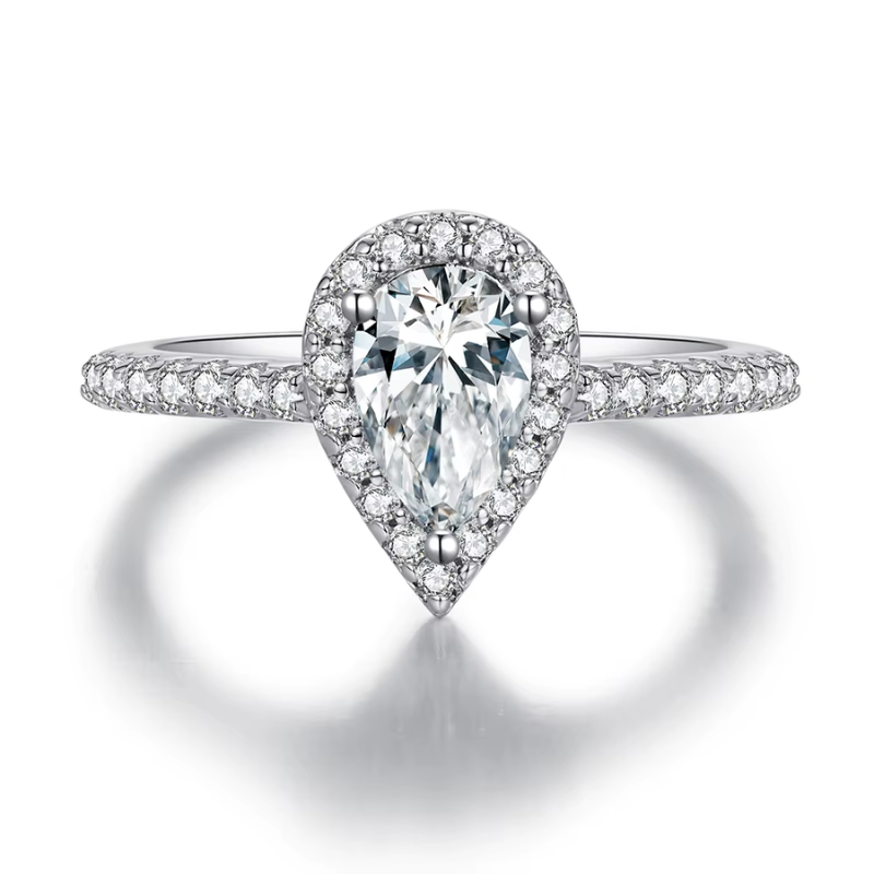 Anel Solitário Moissanite Corte Pera Cravejado Luar Andreia