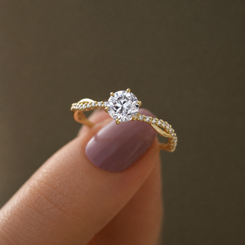 Anel Trançado Moissanite em Prata 925 com Banho Ouro 18k Luar Infinity
