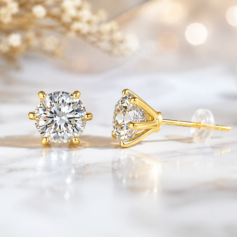 Brinco Solitário Moissanite Ouro 18K Luar Lusier