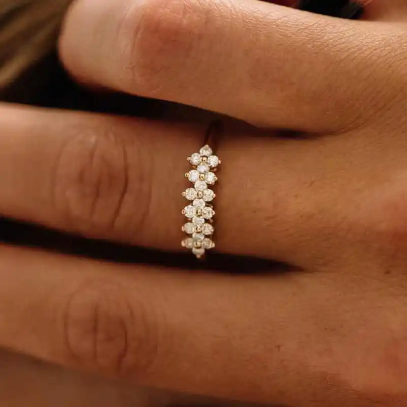 Anel Cluster Floral Moissanite Prata 925 Luar Fleuresse