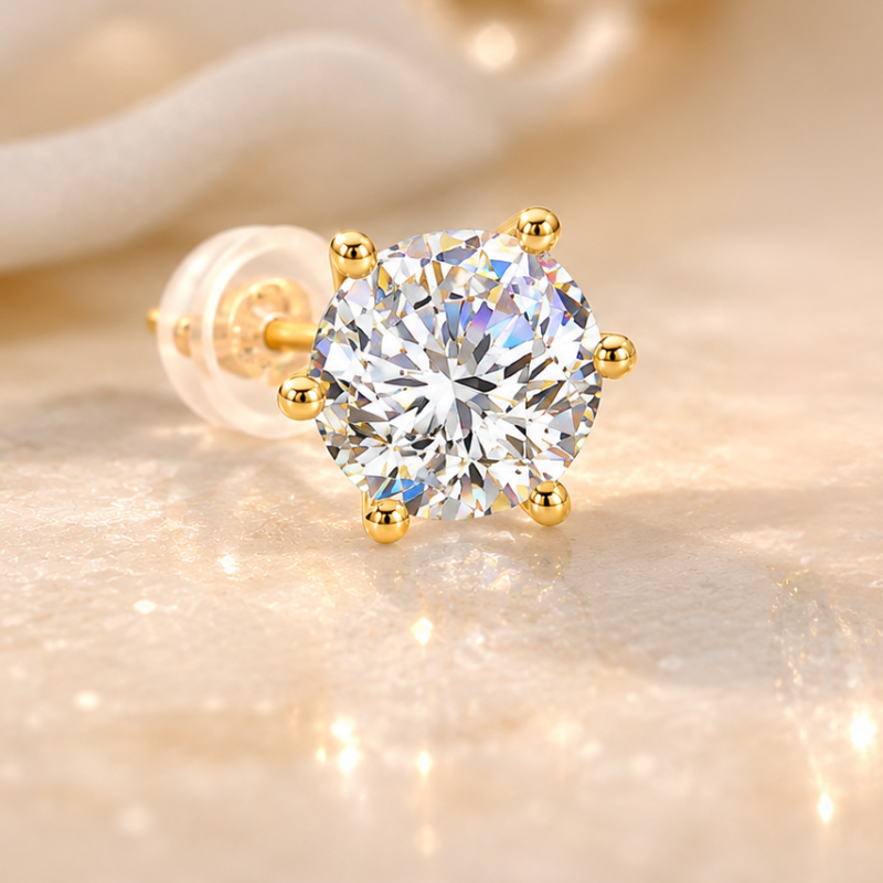 Brinco Solitário Moissanite Ouro 18K Luar Lusier