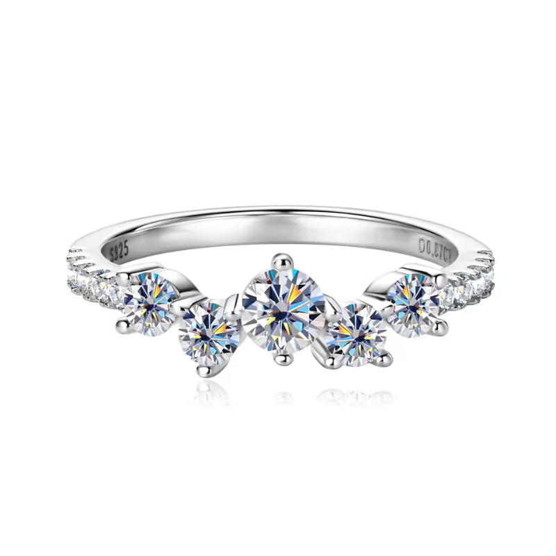 Anel Meia Aliança Trio Moissanite Prata 925 Banho Ouro 18K Luar Violeta