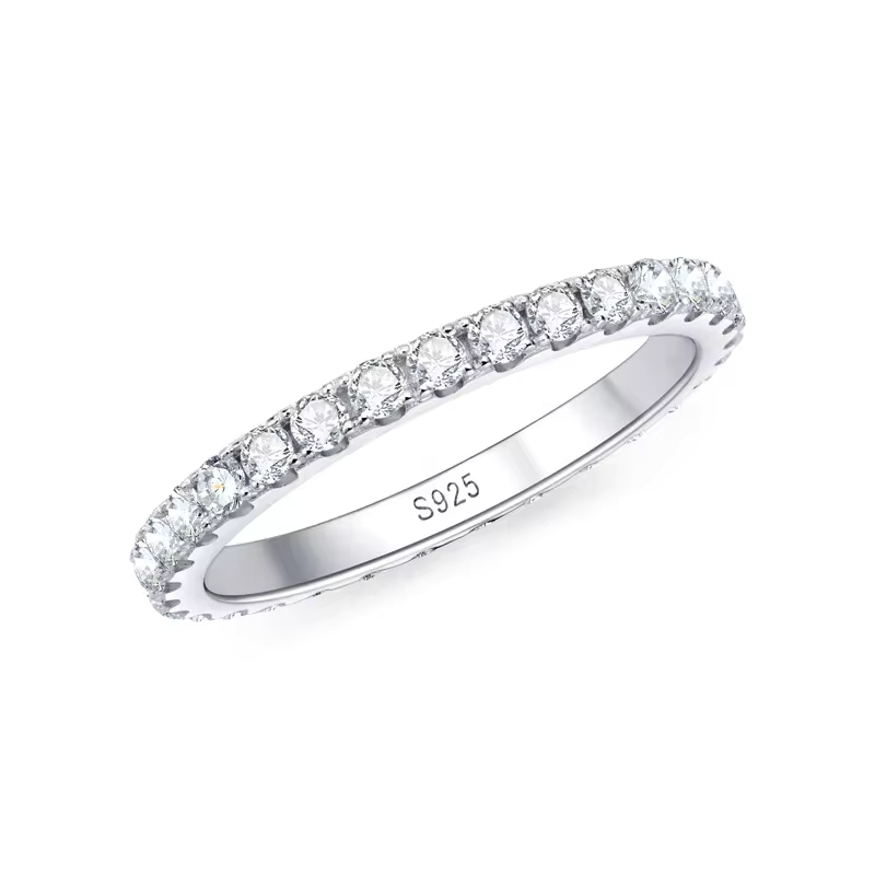 Anel Aliança Cravejada Moissanite com Banho Ouro 18K Luar Althea