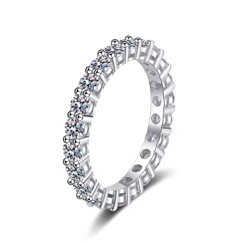 Anel Aliança Cravejada Moissanite com Banho Ouro 18K Luar Althea