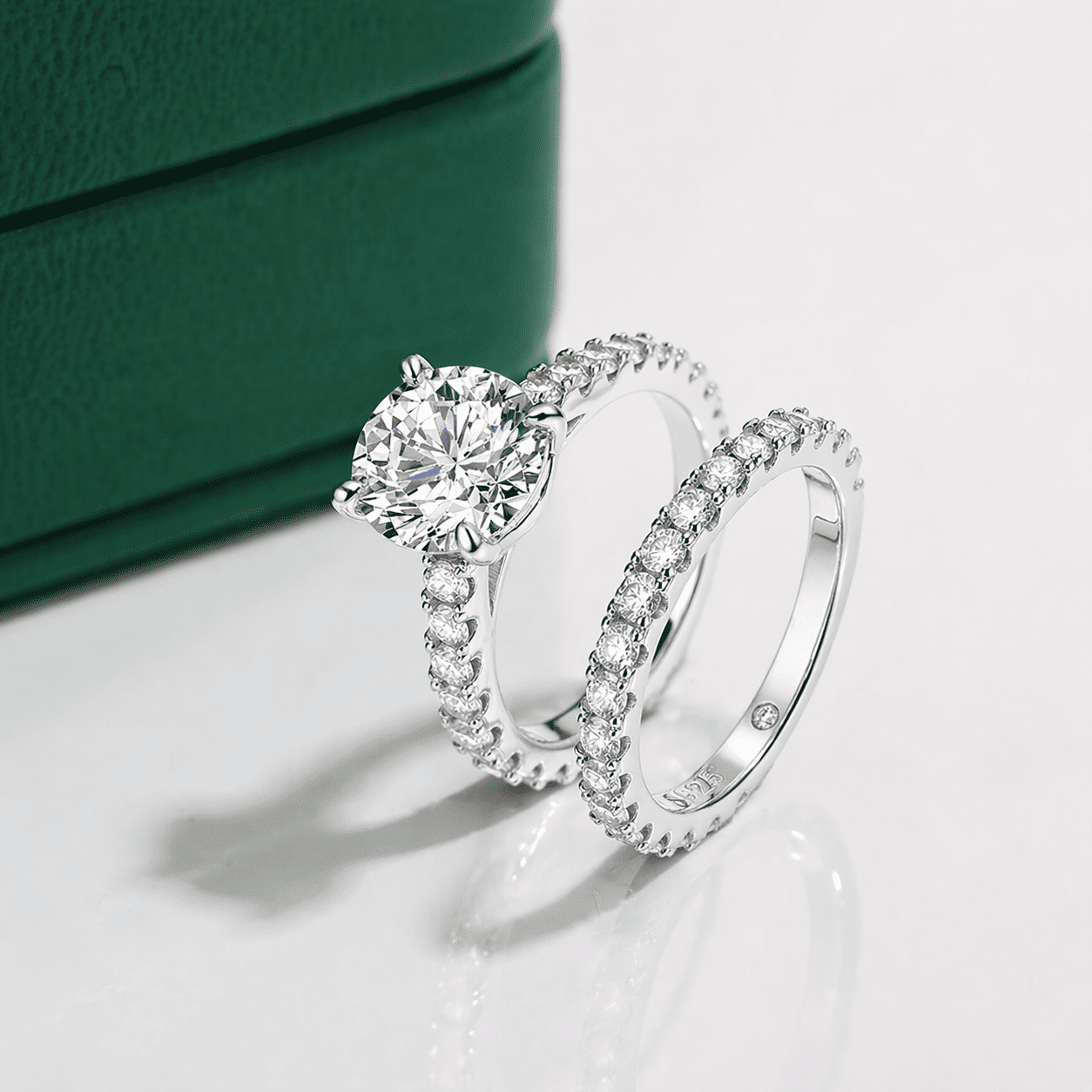 Conjunto Solitário Moissanite Edição Noivado Luar Amor Real