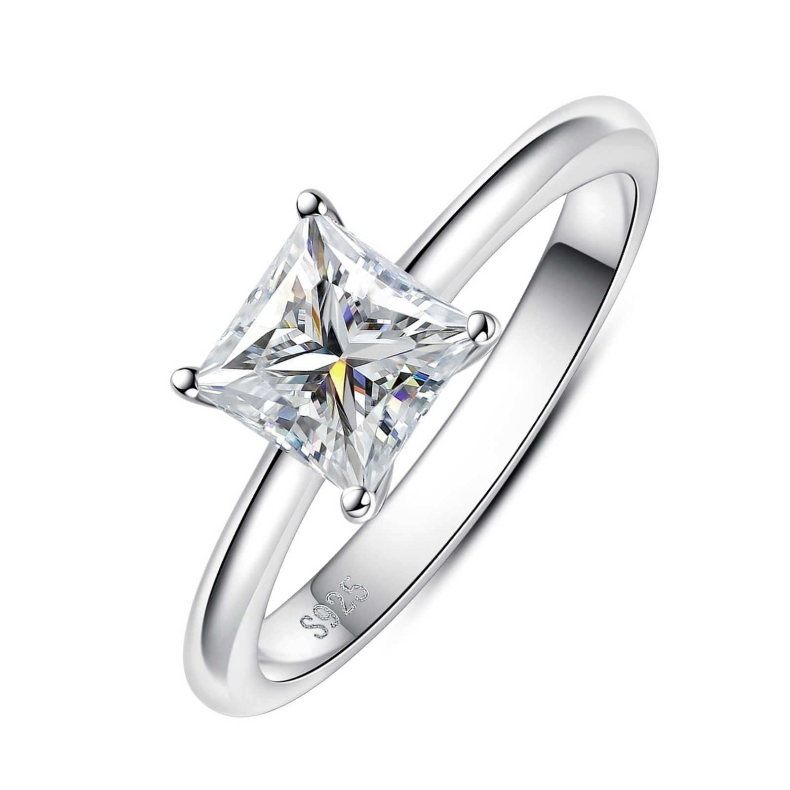 Anel Solitário Princess Moissanite Banho Ouro 18k Luar Sabrina