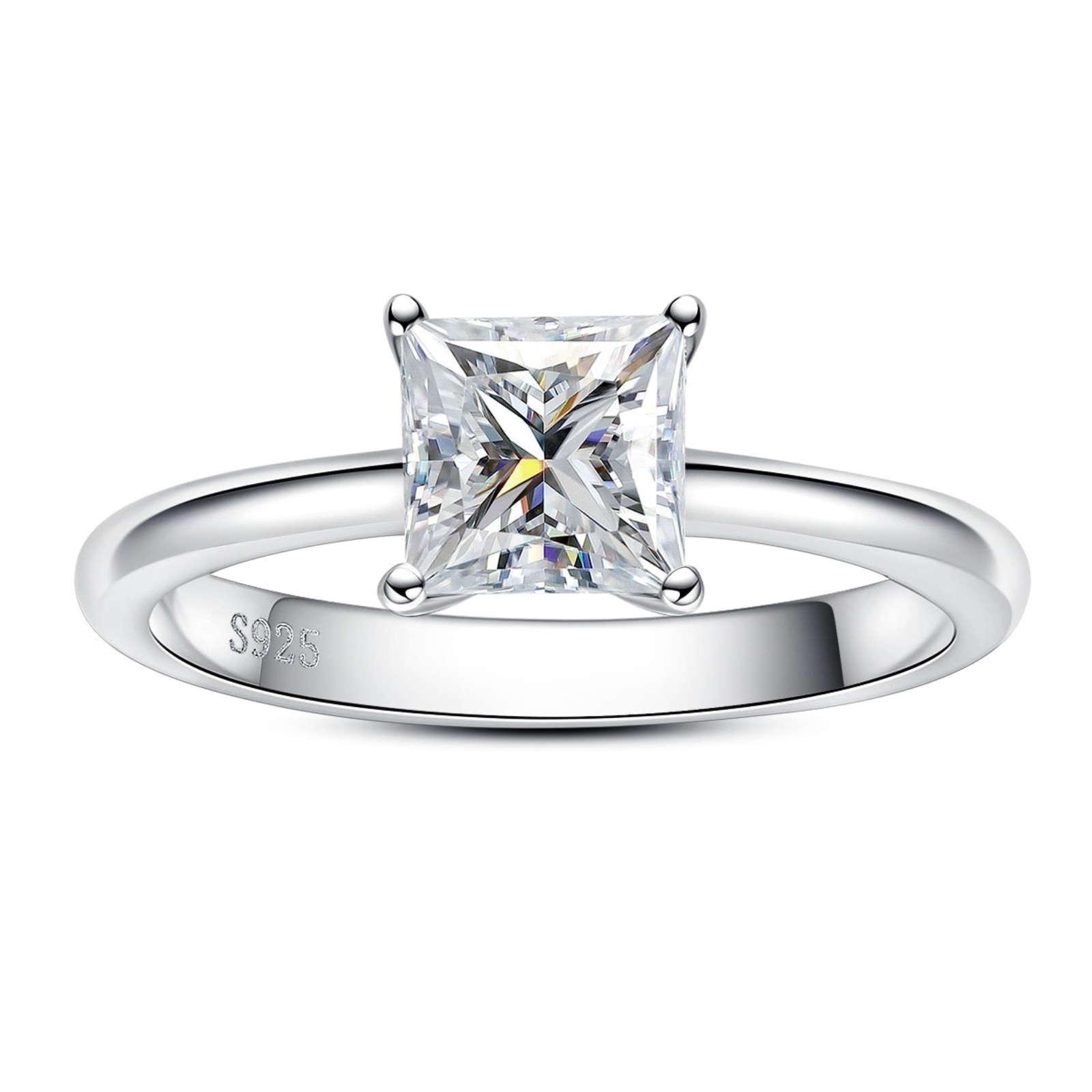 Anel Solitário Princess Moissanite Banho Ouro 18k Luar Sabrina