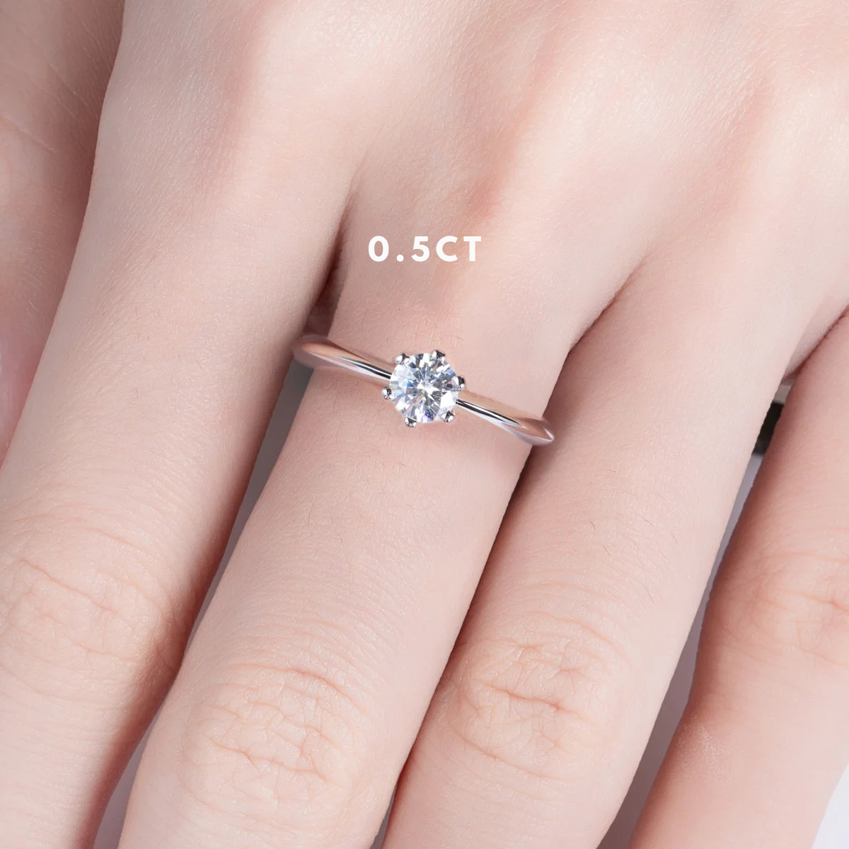 Anel Solitário Moissanite em Prata 925 com Banho de Ouro Branco 18k Luar Aurora Eterna