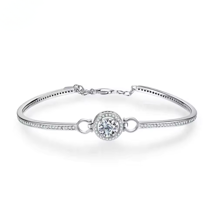 Pulseira Feminina Halo Moissanite Prata 925 Luar Mireva