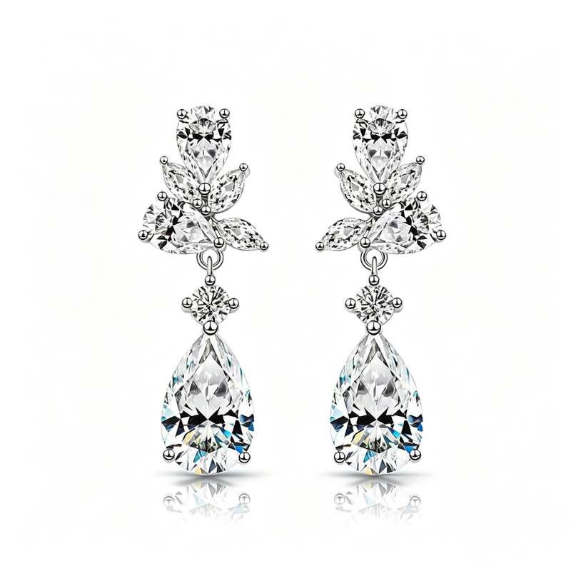 Brinco Flor Moissanite Prata 925 Ouro 18K Luar Opulência