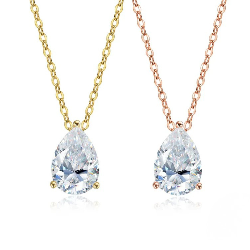 Colar Gota Moissanite Prata 925 Banho Ouro 18k Luar Orvalho