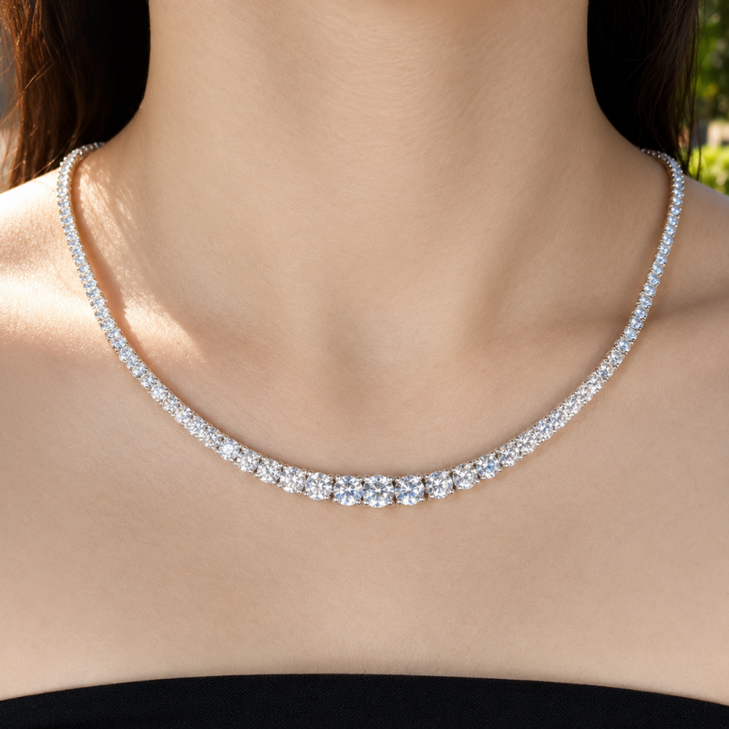 Colar Riviera Gradiente Lux Moissanite Prata 925 Ouro Branco Luar Livizte