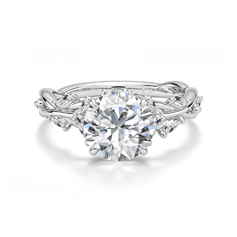 Anel Solitário Floral Moissanite Ouro 14K Luar Versailles