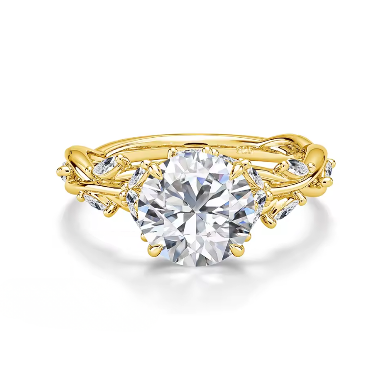 Anel Solitário Floral Moissanite Ouro 14K Luar Versailles
