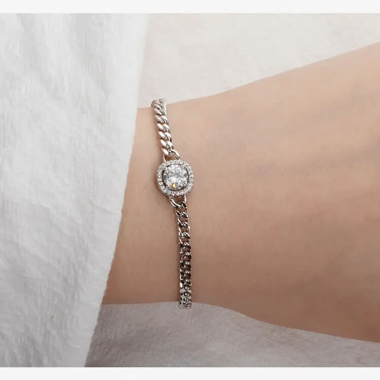 Pulseira Cubana Moissanite Brilho Intenso Prata 925 Luar Araby