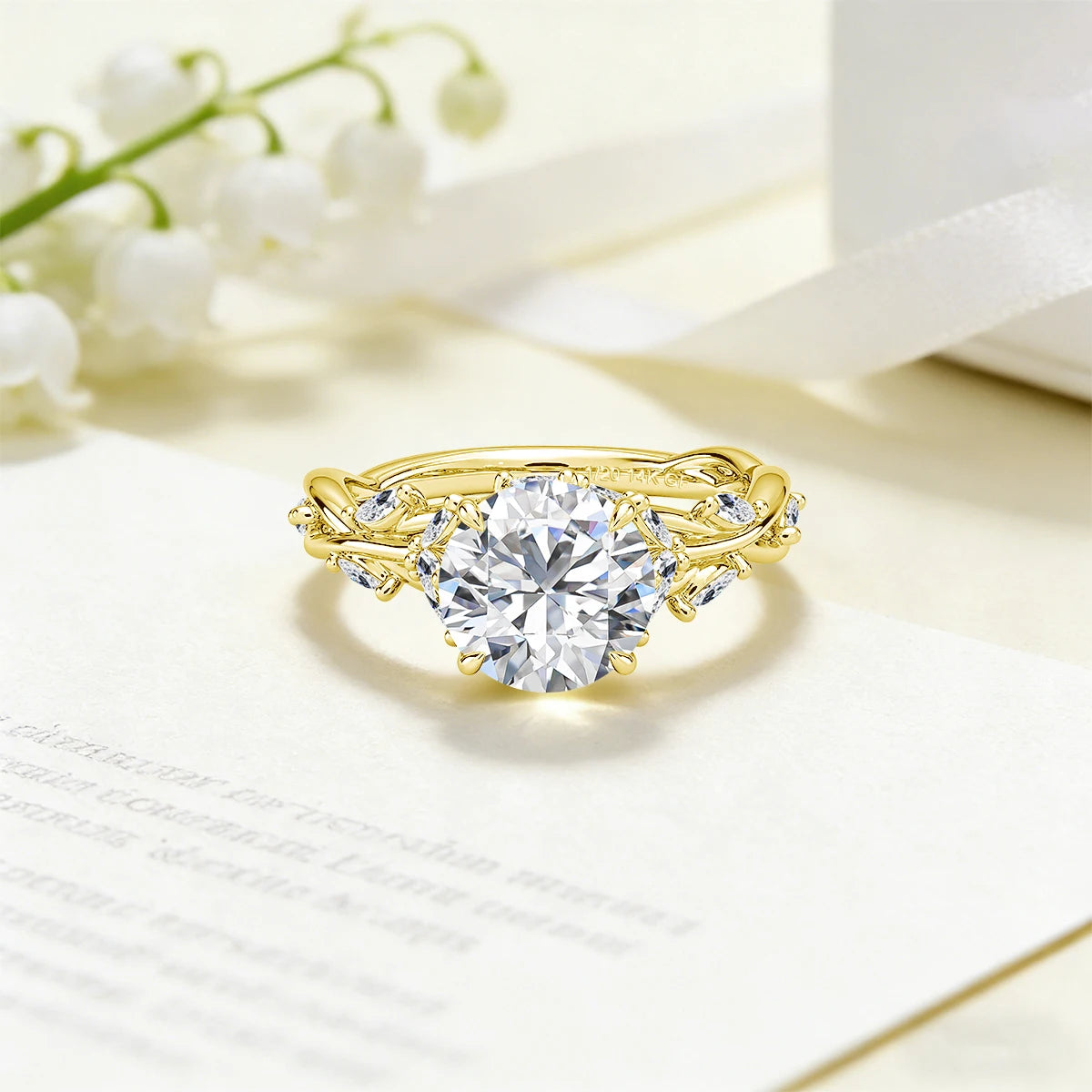Anel Floral Moissanite Ouro 14K — Céleste - foto 5