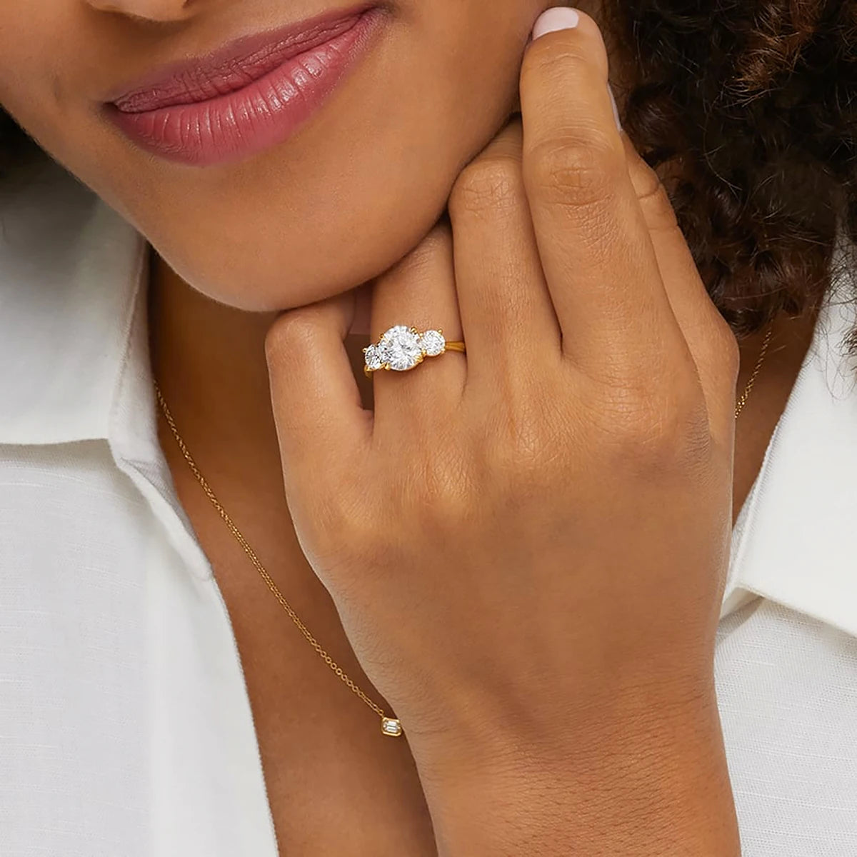 Anel Trio Elegante Moissanite Ouro 14K Luar Artemis