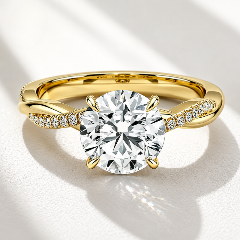 Anel Solitário Entrelaçado 4 Garras Moissanite Banho de Ouro 18K Luar Istela