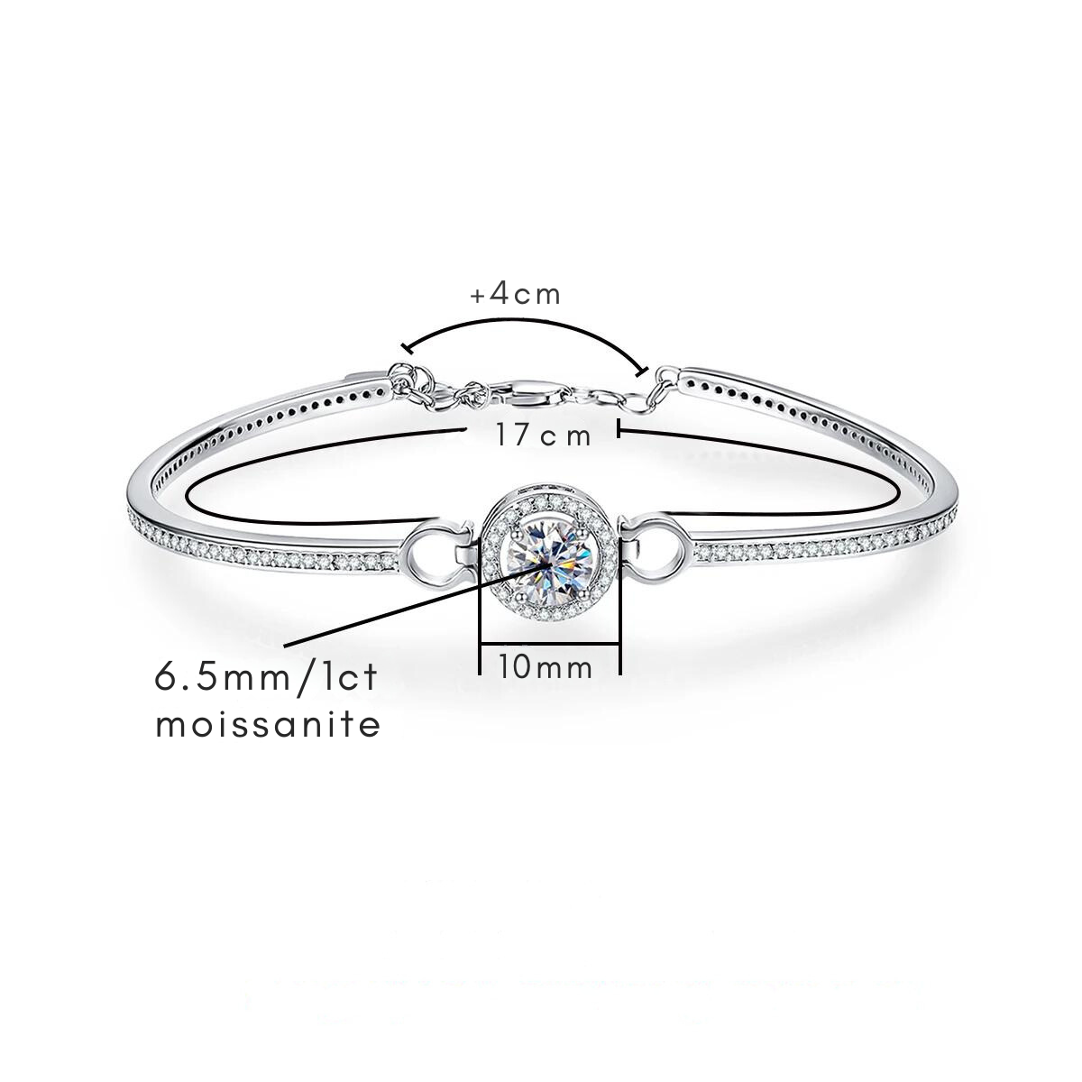 Pulseira Feminina Halo Moissanite Prata 925 Luar Mireva