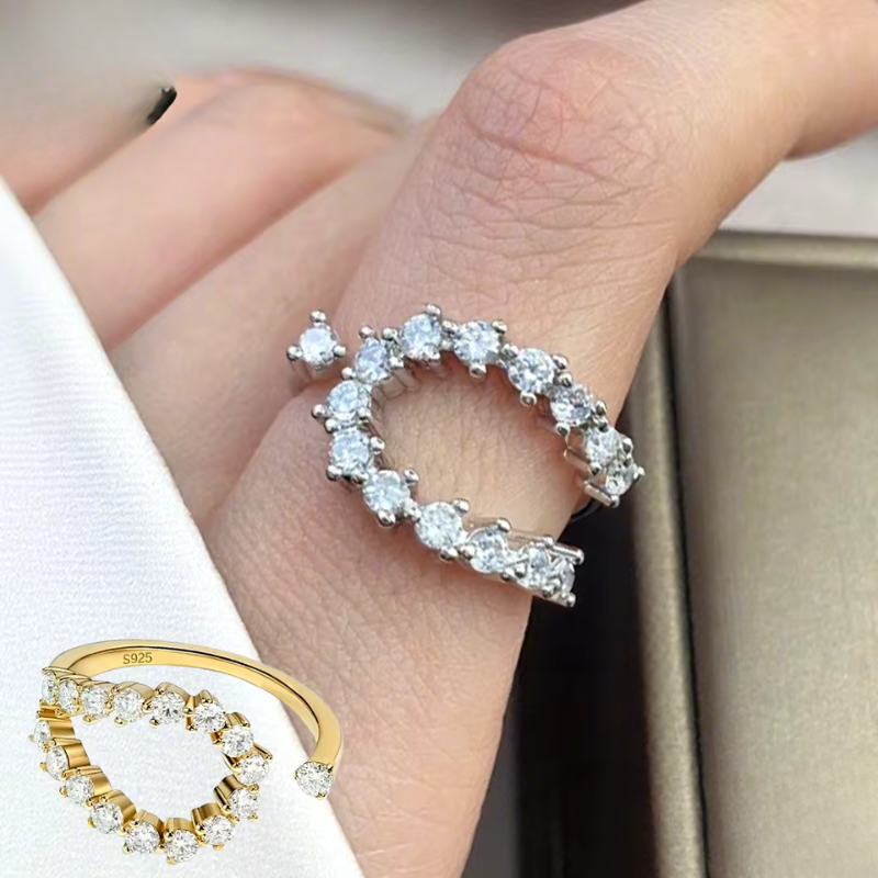 Anel Coração Cravejado Moissanite Prata 925 Luar Camila