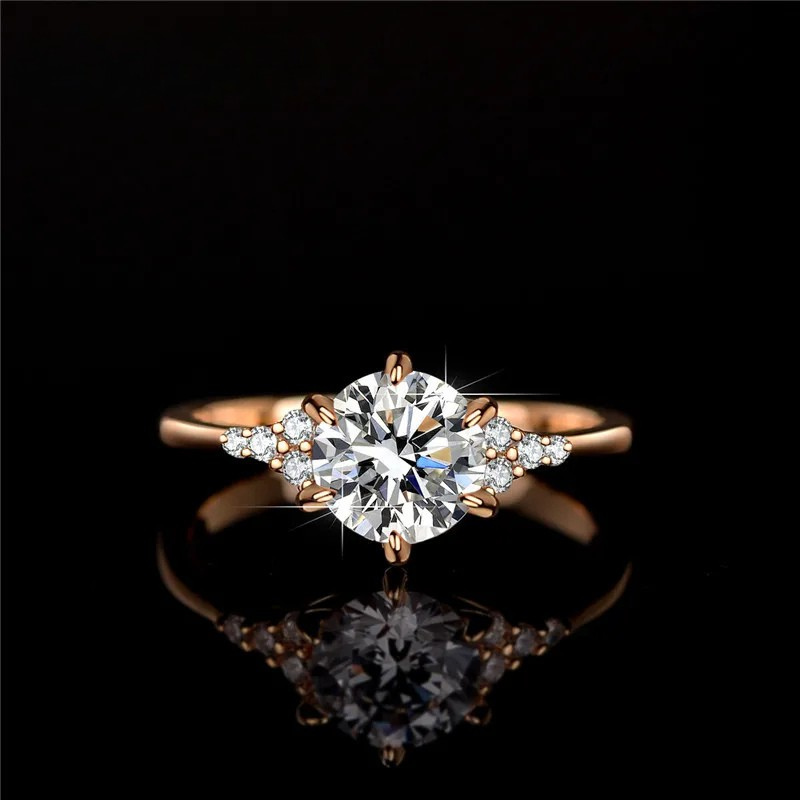 Anel Solitário Moissanite com Banho de Ouro Rose 18k Luar Coroa