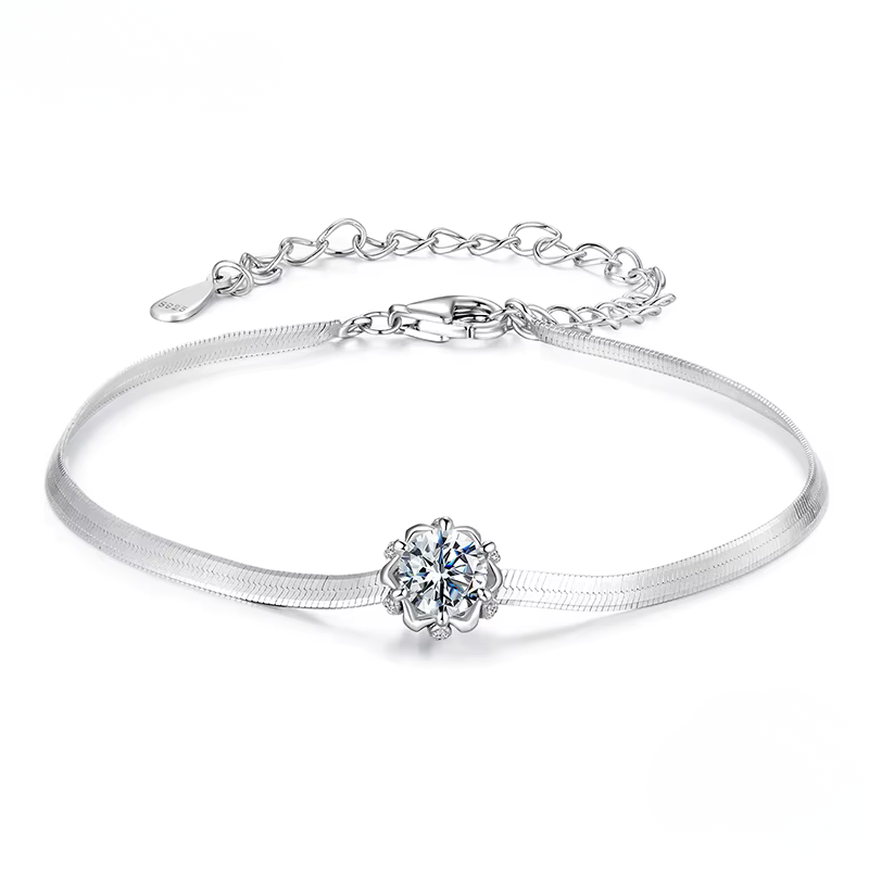 Pulseira Ponto de Luz Moissanite Prata 925 Ajustável Luar Kiara