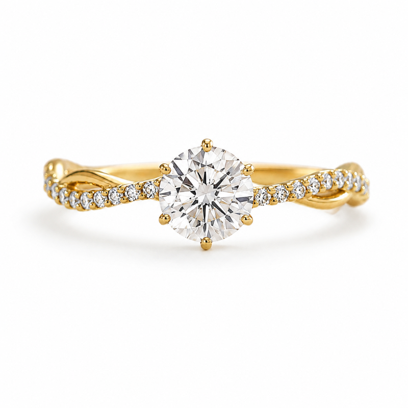 Anel Trançado Moissanite em Prata 925 com Banho Ouro 18k Luar Infinity