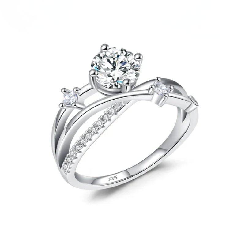 Anel Entrelaçado Moissanite com Banho de Ouro Prata 925 Luar Maia