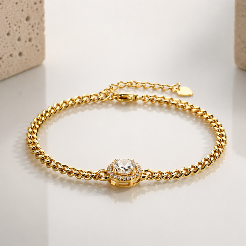 Pulseira Cubana Moissanite Brilho Intenso Prata 925 Luar Araby