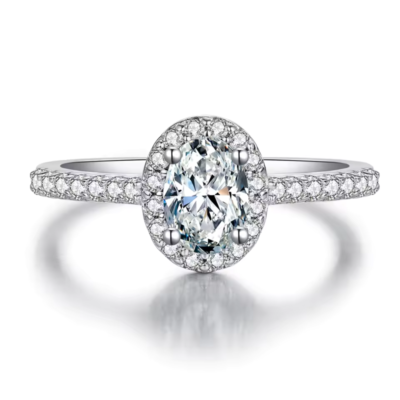 Anel Solitário Halo Moissanite com Cravação Pavê Luar Espanha
