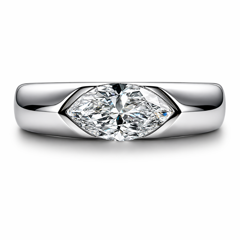 Anel Solitário Moissanite Marquise Prata 925 Banho Ouro Branco 18K Luar Veneza