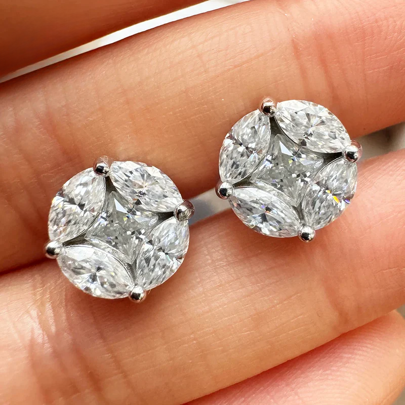 Brinco Cluster Moissanite Prata 925 Luar Scintilla