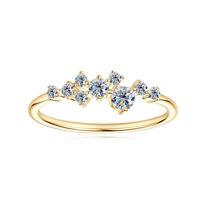 Anel Meia Aliança Constelação Moissanite Prata 925 Banho Ouro 18K Luar Lyra