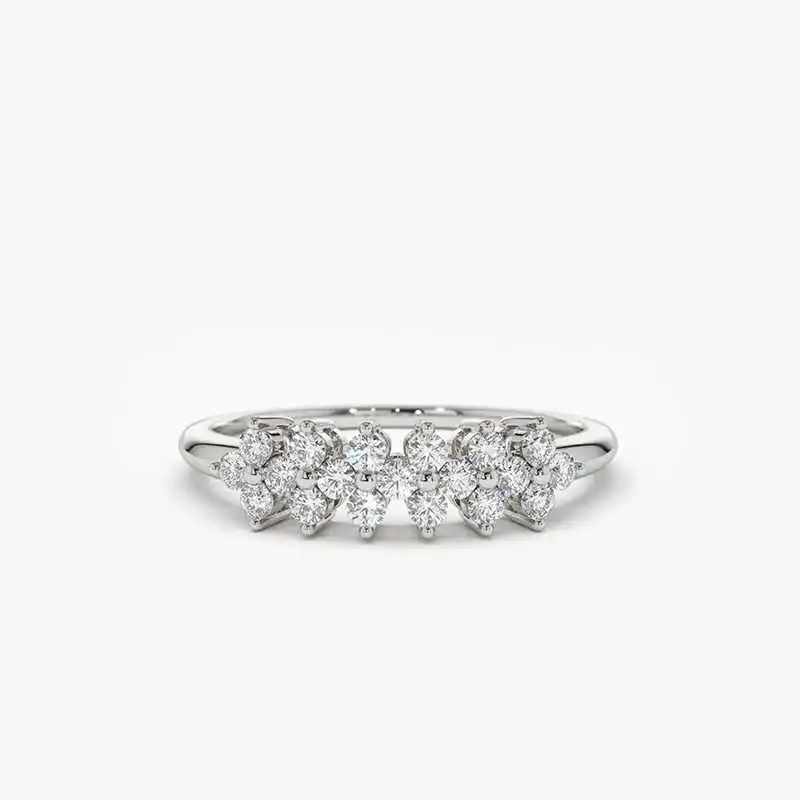 Anel Cluster Floral Moissanite Prata 925 Luar Fleuresse